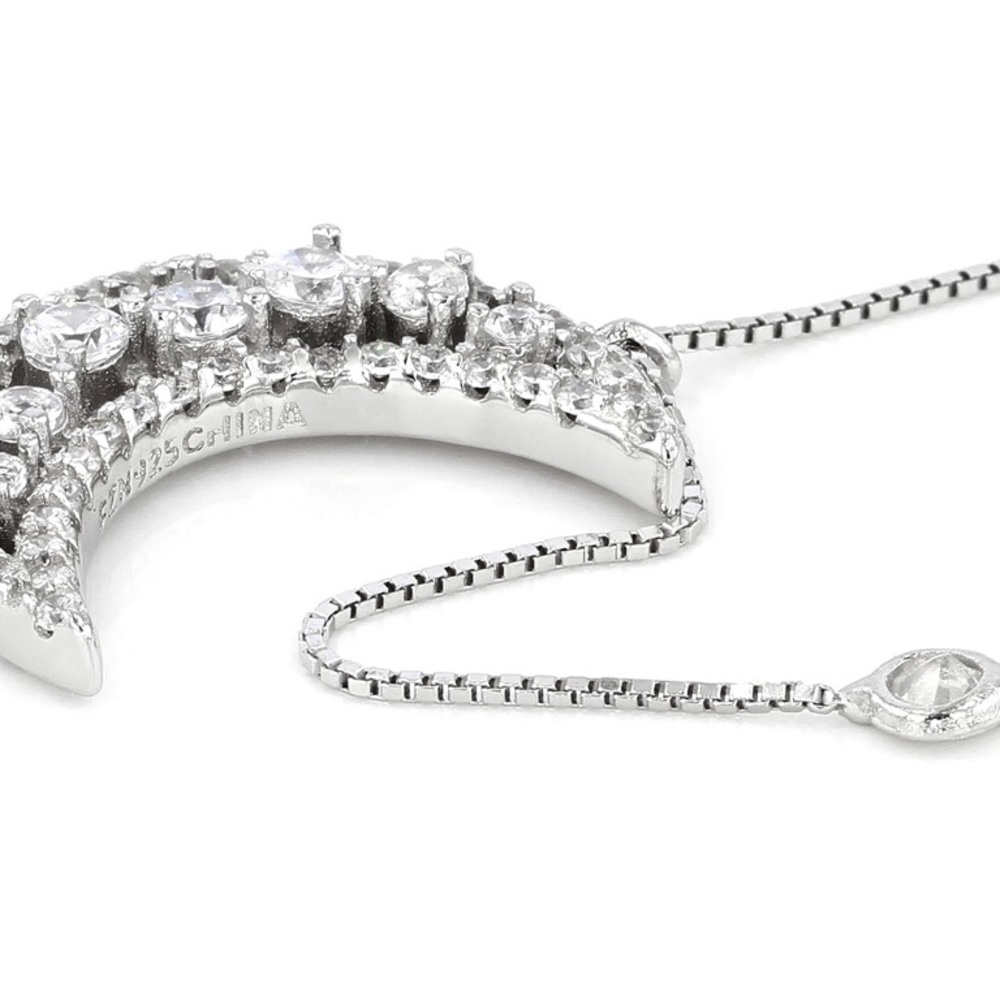 White Cubic Zirconia Rhodium Over Sterling Silver Moon Station Necklace 1.19ctw - Picture 4 of 7